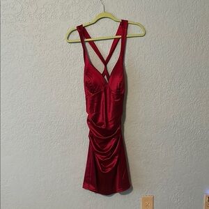 Red Satin Sleeveless Homecoming Dress